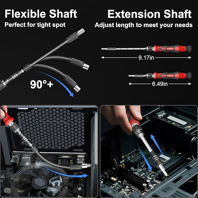 STREBITO 144-Piece Upgraded Electric Screwdriver, Max 0.7 N.m, 120 Magnetic Bits, 5-gear Torque Adjustment, Precision Screwdriver Set, Repair Tool Kit for Tech, Electronics and PC