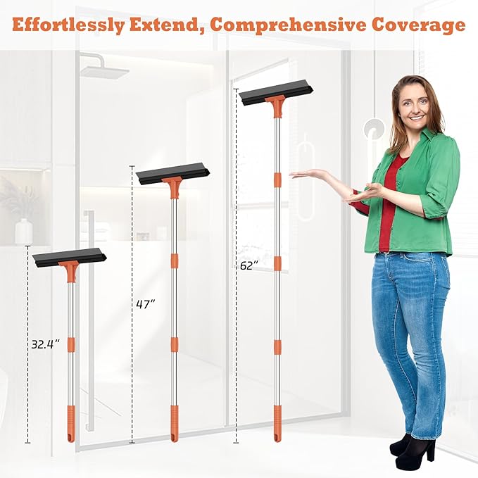 Floor Squeegee for Concrete Floor,18" Large Heavy Duty Squeegee for Floor, Rubber Broom with 62" Long Handle for Bathroom Tile, Garage Concrete, Deck, Shower Glass, Window Cleaning