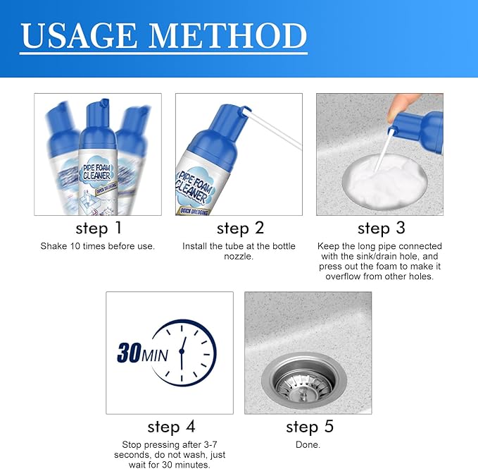 Japanese Drain Foam Cleaner, Japanese Toilet Cleaning Foam Drain Cleaner, Powerful Sink and Drain Cleaner, Drain Cleaner Hair Clog Remover Foam for Kitchen Drain, Sinks (2)