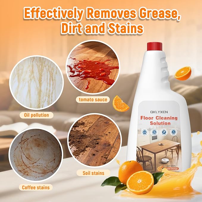 Floor Cleaning Solution Compatible With Roborock Robot Vacuum (Q5/Q7/Q8/Q10/S7/S8/Saros 10R/F25/Qrevo), Floor Cleaner for All Robot Vacuums & Cordless Wet Dry Vacuum with Mopping (Orange 2 Bottle)