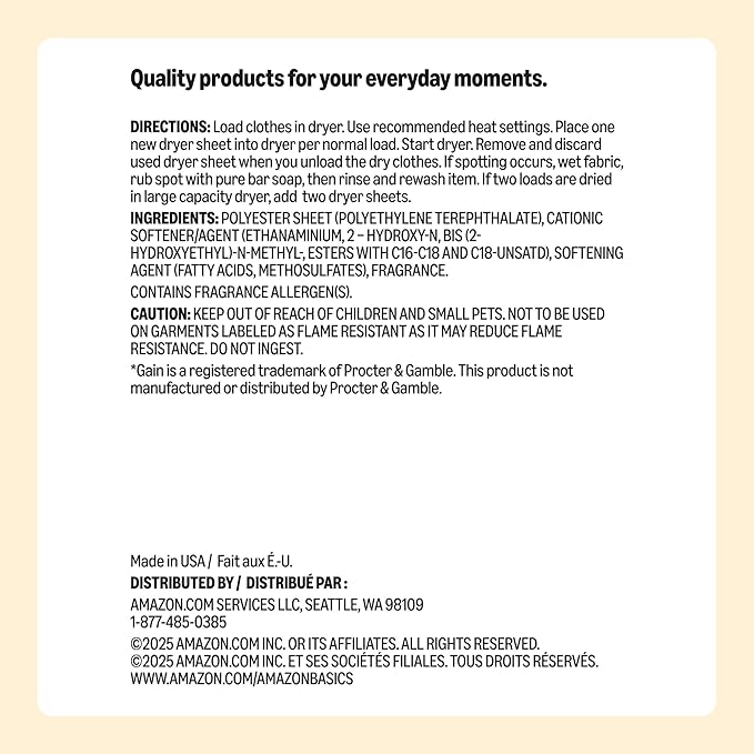 Amazon Basics Dryer Sheets, Original, Laundry Fabric Softener, 160 Count