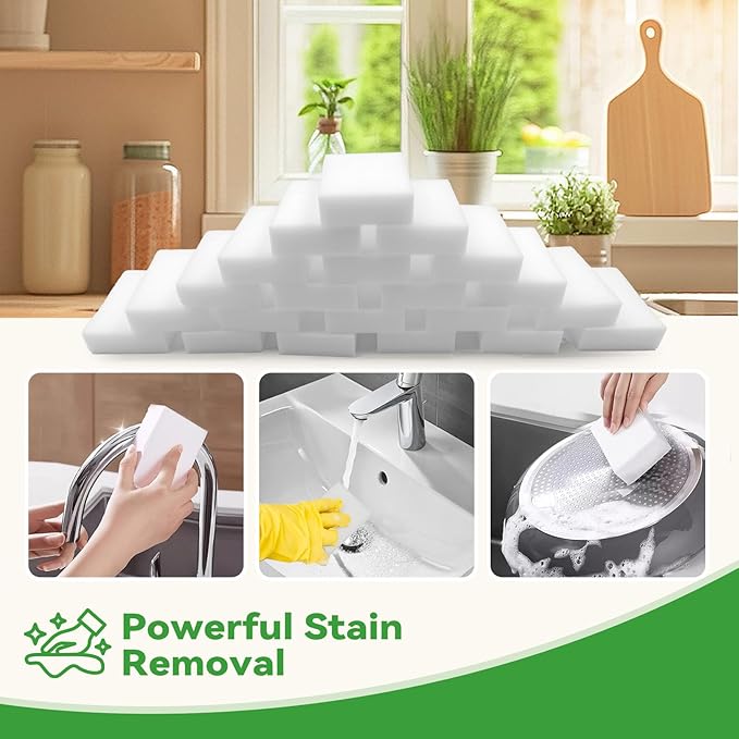 Magic Sponge Erasers, Water-Activated Cleaning Sponge, Multi-Purpose Melamine Foam Cleaner for Kitchen, Bathroom, Walls, Shoes & Car Interior – Durable, Non-Scratch & Reusable (100)