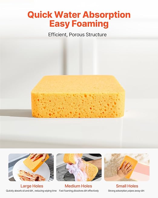 VEVOR 6-Pack Non-Scratch Cleaning Sponges, Dish Scrubber Sponges for Kitchen, Bathroom, Tiles, Marble and Glass Surfaces, Large Household Scrubbing Sponges