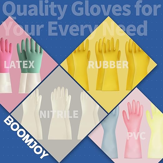 BOOMJOY Nitrile Cleaning Gloves, Heavy Duty Dishwashing Gloves, Reusable Large Gloves for Kitchen, Bathroom, Gardening, Working, Pet Care - White, 3 Pairs, Size L