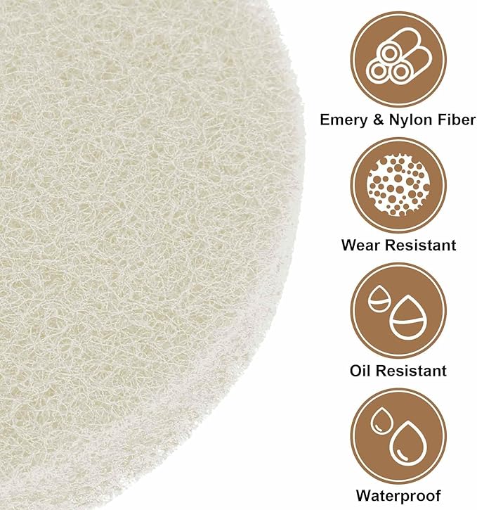 HARFINGTON 16pcs Scrubber Scouring Pads 450 Grits 5 Inch Drill Power Brush Hoop and Loop Surface Conditioning Disc Drill Scuffing Disc Scrub Pads for Home Kitchen Cleaning, White