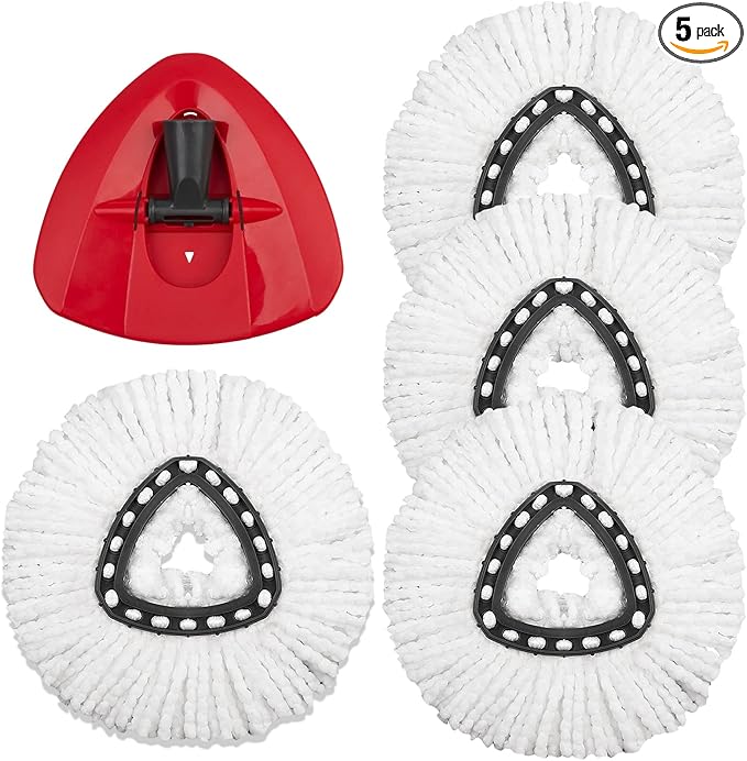 4 Pack Mop Replacement Heads Compatible with Ocedar Mops Replace Head EasyWring Spin Mop Heads Replacements - Includes 1 Rotating Mops Base, Microfiber Mop Refills, Easy Cleaning