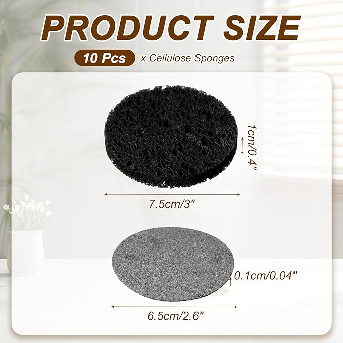 uxcell 10Pcs Cellulose Sponges, Round Kitchen Clean Sponges Non-Scratch Compressed Dish Scrubber for Kitchen Household Cookware Bathroom Cleaning & DIY, Black