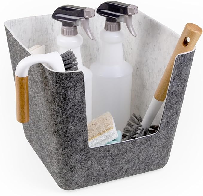 Three by Three Seattle felt·like·it!™ Large Cubby Storage Bin Set of 2 – Eco-Friendly Recycled Felt Bins for Home & Office Organization, Charcoal