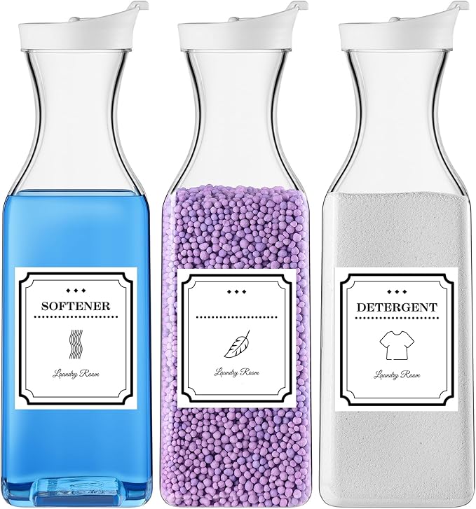 Laundry Detergent Dispenser,54oz Fabric Softener Dispenser,Plastic Liquid Laundry Detergent Container,Laundry Detergent Organizer for Laundry Room Organization with 4 Labels,3 Pack,White