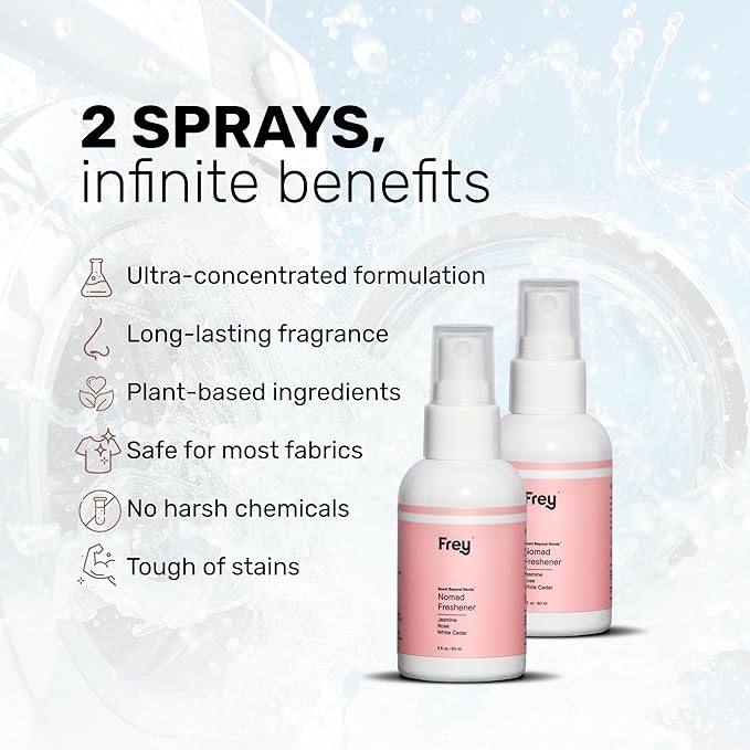 Frey Fabric Freshener Spray – Pack of 2 | Linen Spray Deodorizer for Laundry | Jasmine Rose | 2oz Bottles