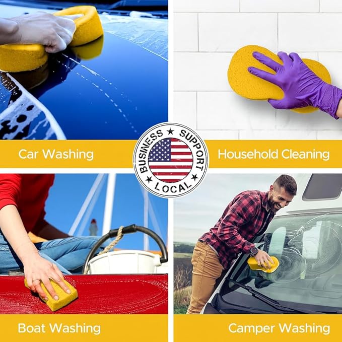 Multi-Purpose Sponges for Cleaning - Yellow 10 Pack, Large Sponges for Car Washing, Tile & Grout, Bulk Pack Sponge