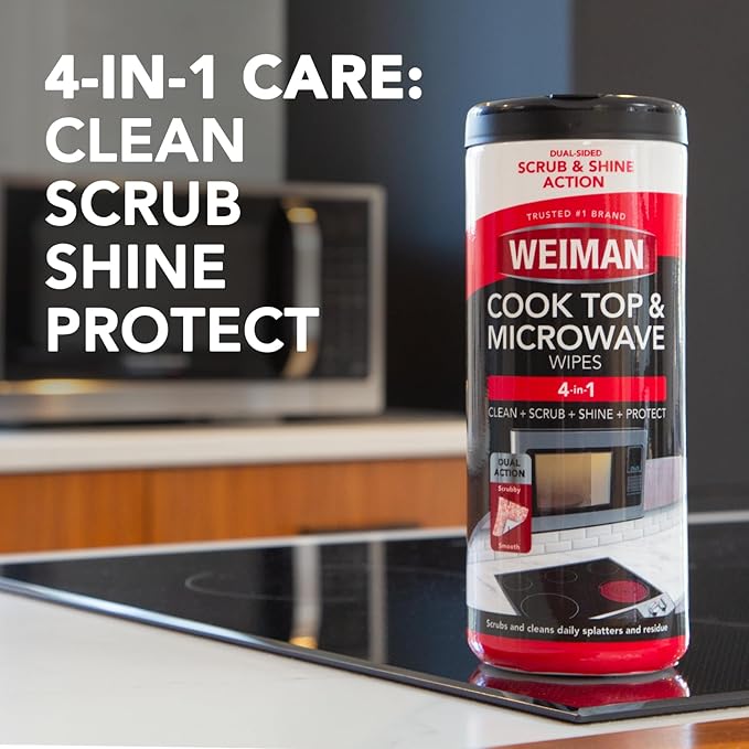 Weiman Glass Cooktop and Microwave Wipes - 2 Pack - Cleaner for Daily Use Professional Home Kitchen Cooktop Cleaner and Polish Use on Induction Ceramic Gas Portable Electric - 60 Wipes Total