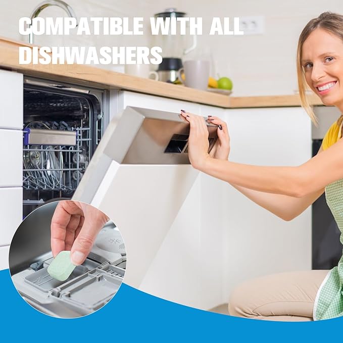 6-Pack Dishwasher Detergent and Deodorizer Tablets with Kitchen Sponge, Deep Clean Formula, Dishwasher Safe, Removes Scale, Odors, and Hard Water Residue (Lemon Scent)