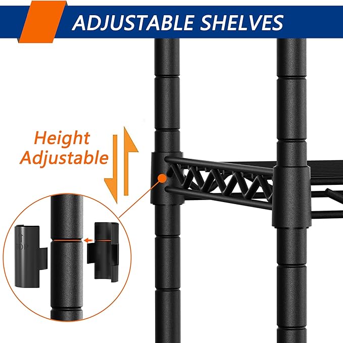 4-Shelf Adjustable Heavy Duty Storage Shelving Unit, Metal Organizer Wire Rack for Laundry Bathroom Kitchen Pantry Closet, Black
