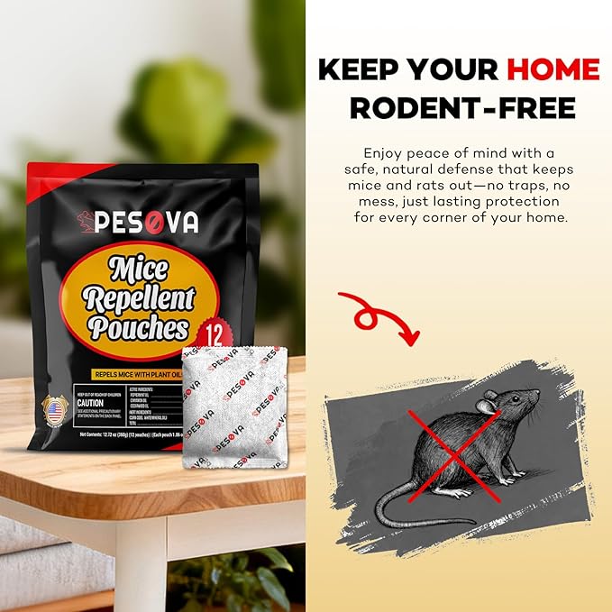 Mouse Repellent Pouches, Natural Rodent Repellent for Home, Car, RV, Garage, and Storage-Peppermint Scented Mice Repellent, Long-Lasting Indoor & Outdoor Rodent Defense (12 Pack)