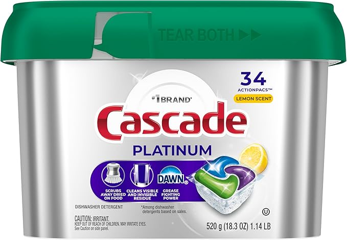 Cascade Platinum Dishwasher Pods, Dishwasher Detergent, Dish Detergent Soap, Lemon, 34 Count
