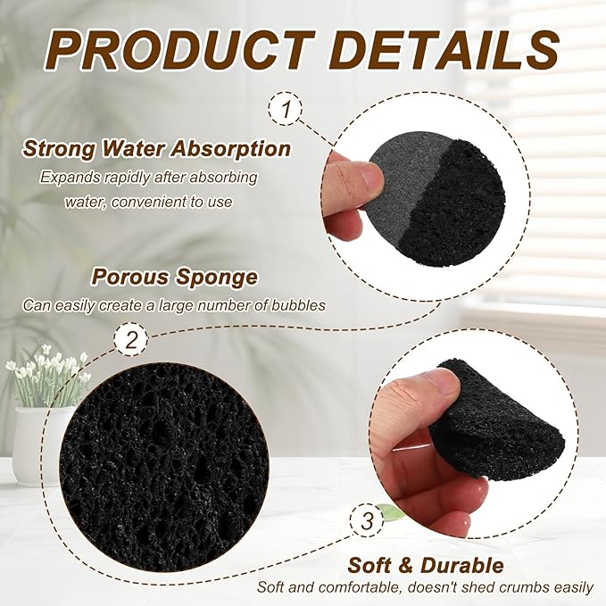 uxcell 10Pcs Cellulose Sponges, Round Kitchen Clean Sponges Non-Scratch Compressed Dish Scrubber for Kitchen Household Cookware Bathroom Cleaning & DIY, Black