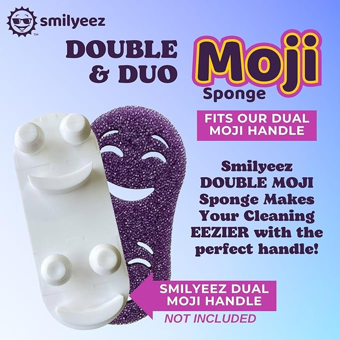 Smilyeez Double-Size Scrub Moji Sponge 2-Pack – Dual Smiling Faces, Temperature-Responsive Scrubber – Scratch-Free, Odor & Stain Resistant – Yellow