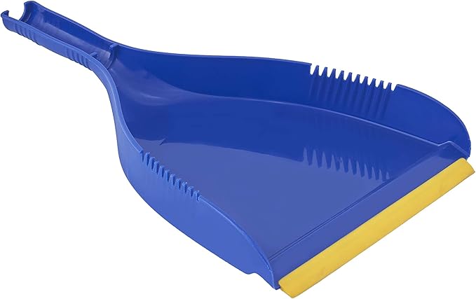 Superio Clip-On Dustpan - Heavy Duty Blue Plastic, Easy Grip Clip On Dust Pan with Rubber Edge, Detailed Sweeping Debris, Fits Standard Brooms Home & Commercial Dusting & Cleaning Tool (1)