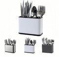 LIBODOUR Utensil Holder,Stainless Steel Caddy Counter,Spoon holder,4 Compartments Silverware Caddy,Capacity Flatware Spoon Fork Tool Cutlery Holder（White）