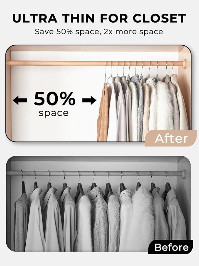 Smarter Plastic Hangers 200 Pack - Slim Non-Velvet Hangers with 360° Swivel Chrome Hook & Non Slip Notches - Ideal for Dresses Coats Shirts Jackets & More - Gray