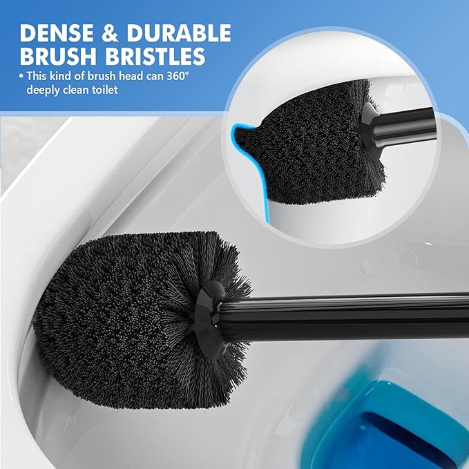 Toilet Plunger and Brush with Holder, Bowl Brush and Heavy Duty Toilet Plunger Set with Ventilated Holder, 2-in-1 Toilet Brush and Plunger Combo for 5.3-inch Toilet Drain New Pack (Black, 1)