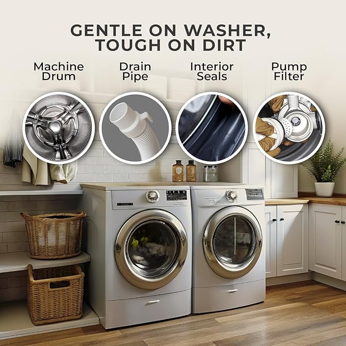 Washing Machine Cleaner Tablets – Deep Clean Washer Descale, Laundry Tub Cleaning Solution, Smell Fresh, Eliminates Buildup & Dirt, For Front & Top Load Washers, Easy-to-Use Tablets, 24 Pack