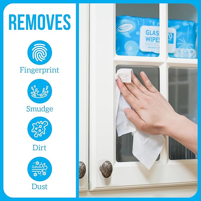 Air Jungles Glass and Window Cleaner Wipes 70 Count, Extra Large 8" x 10" Size Cleaning Wipes for Car Windshield, Headlight, Mirror, Tile and Home Glass Surface