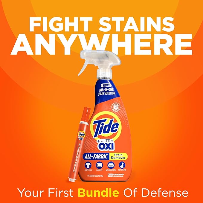 MADE BY NEHEMIAH Tide Rescue Laundry Stain Remover Spray with Oxi + Travel Size Tide To Go Pen, Spot Remover for Clothes, Fabric, Upholstery, Carpet, Grease & More Tough Stains- 22 Fl Oz + 1 Stain Pen