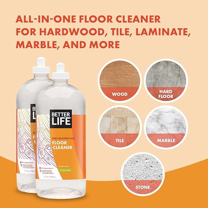 Better Life Floor Cleaner - Liquid Multipurpose Cleaner for Wood, Tile, Laminate, Vinyl, Bamboo - Hardwood Floor Cleaner for Mopping - Citrus Mint, 32 Fl Oz (Pack of 2)
