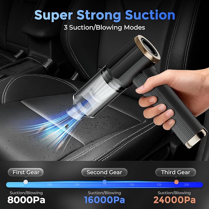 Smart Handheld Vacuum Cleaner, Black, 24000Pa Suction Power, 50 min Run time, 5-in-1 Multifunction Design, Dual Sensor chip, brushless Motor