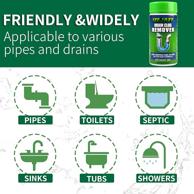Drain Clog Remover Powder - Fast Acting Formula for All Drains, Kitchen, Bathroom, Sink & Shower - 100% Effective to Eliminate Hair, Grease, and Blockages - [1Pack ]