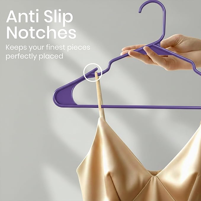 Utopia Home Plastic Hangers 30 Pack - Perfect Space Saving Clothes Hanger - Durable and Strong - Perfect Closet Organizers with Shoulder Grooves (Purple)
