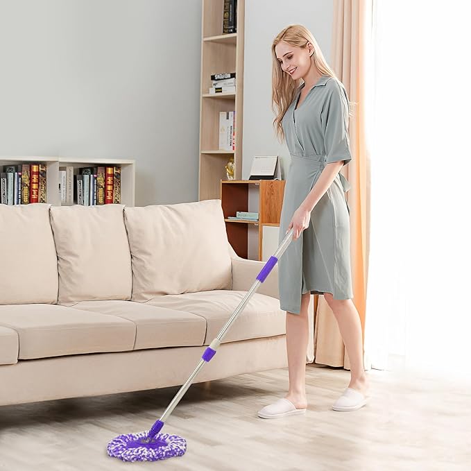 Spin Mop Replacement Handle, 47.6-inch 360 Degrees Rotating Telescopic Replacement Mop Stick with Robust Reinforced Plastic Disc for Spin Mop Bucket Cleaning System (Plastic Disc,Purple)