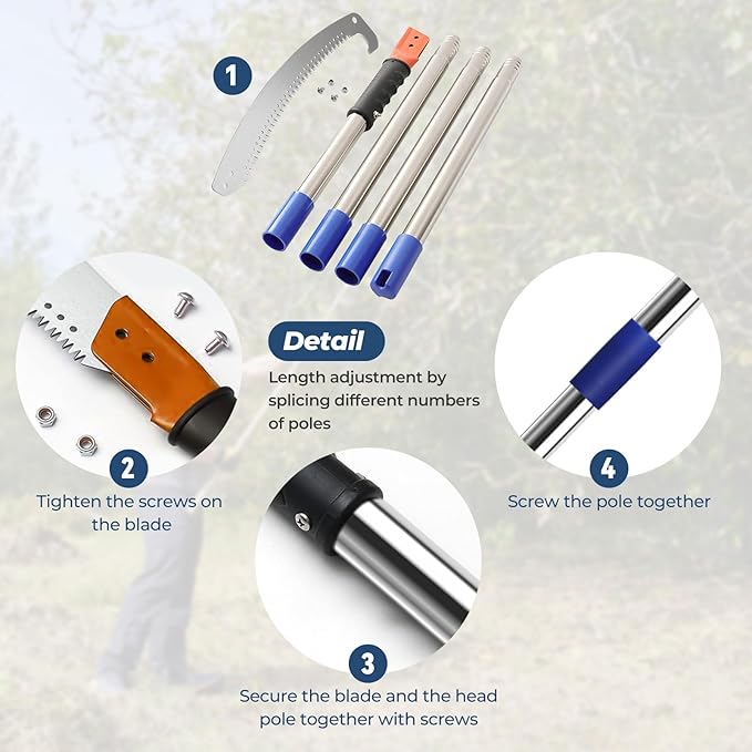 13FT Pole Saws for Tree Trimming with Sharp Pruning Blade | Comfort Grip & 28mm Stainless Steel Tree Trimmer Pole for Yard Garden and Patios High Branches Cutting