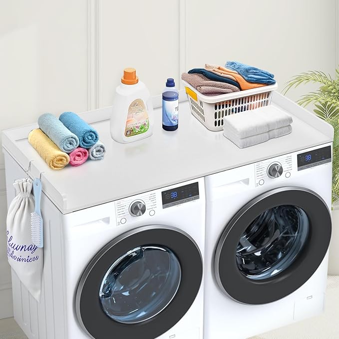 VEVOR Washer Dryer Countertop, 54" x 27" Wooden Washer and Dryer Countertop, Water-Resistant Laundry Machine Topper Cover with Anti-Slip Pads, for Laundry Room Organization and Storage, White