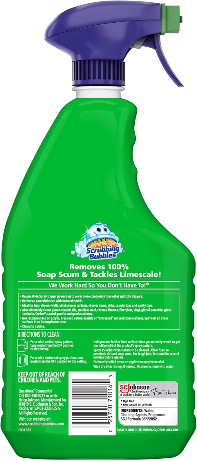 Scrubbing Bubbles Mega Bathroom and Shower Cleaner Spray, Foaming Action Removes Limescale and Soap Scum, Rainshower Scent, 32oz (Pack of 2)