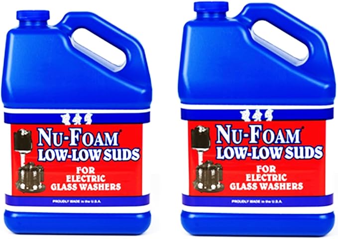 Nu-Foam Low Low Suds Liquid Detergent for Bar Glassware - Original Streak-Free Solution - Hand Washing Bar, Tavern, Brewery Supplies - Concentrated - 1 Gallon (Pack of 2) (1 Gallon (Pack of 2))