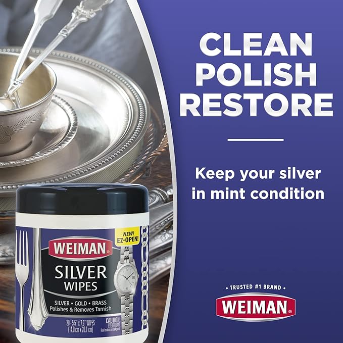 Weiman Silver Wipes - Jewelry Wipes 6 Pack - Cleaner and Polisher for Silver Jewelry Sterling Silver