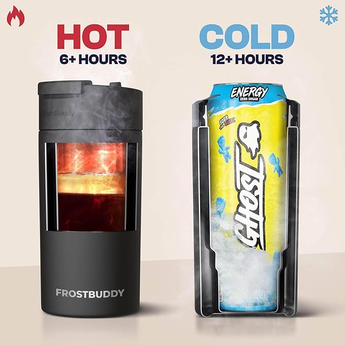 Frost Buddy Universal Can Cooler - Fits all - Stainless Steel Can Cooler for 12 oz & 16 oz Regular or Slim Cans & Bottles - Stainless Steel (Vanilla Ice Cream)
