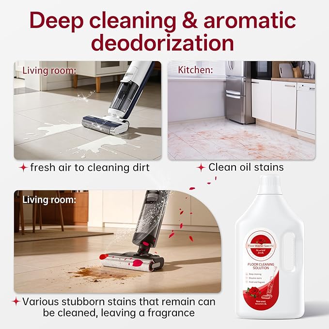 1L Floor Rose Cleaning Solution Compatible With Tineco/Bissell/Dreame And Shark, Fragrance Deodorization, Deep Cleans for Multiple Hard Floors, Suitable With Cordless Wet/Dry Vacuum Cleaner