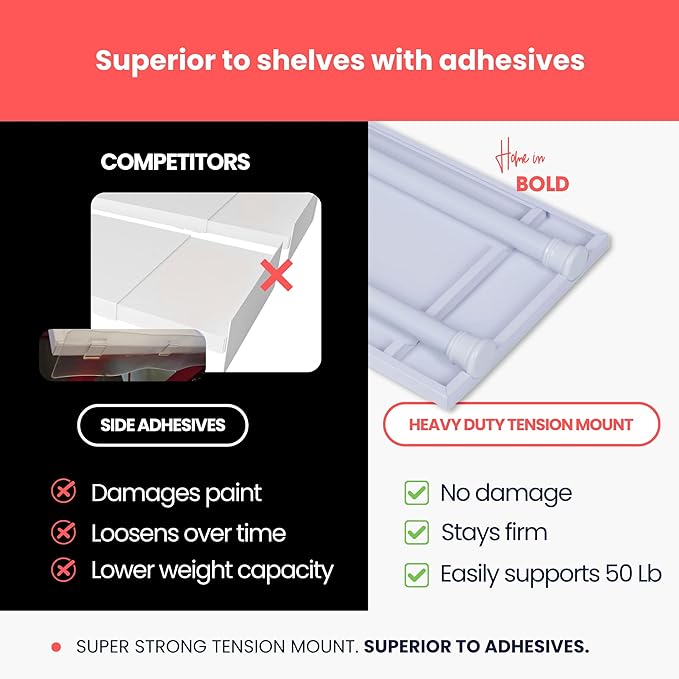 Home in Bold Tension Rod Shelving Expandable Closet Tension Shelf Storage Rack - No Drill Cabinet Tension Rod Shelf for Closet No-Slip | Shelves for Cabinet (NO Screw Installation)