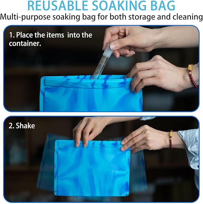 Glass Cleaning Kit with Reusable Silicone Accessories - Complete Set of Cleaning & Storage Tools for Easy Glassware Care，Reusable Microfiber Towel & Soaker Bag, Brushes, Mat, Caps Funnel & Plugs