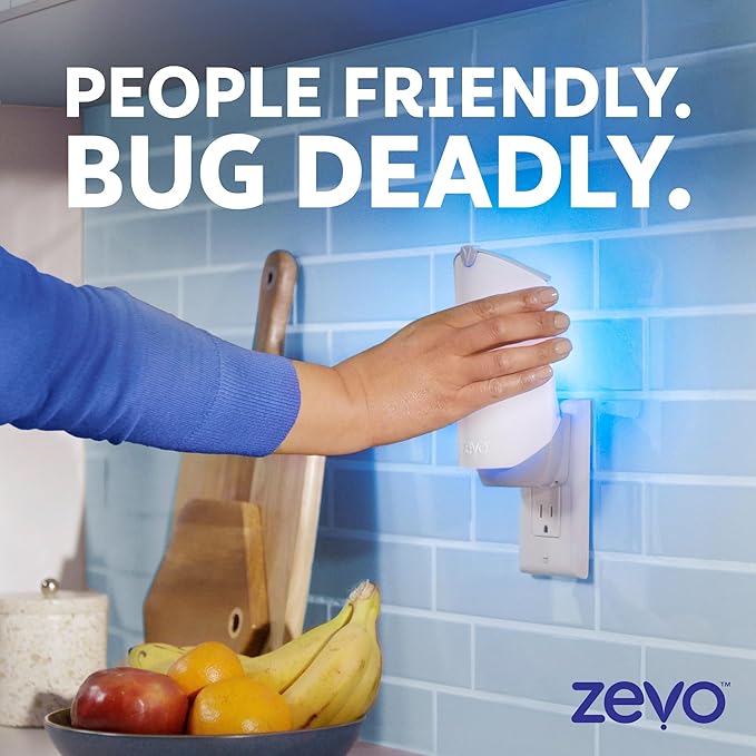 Zevo 2 Flying Insect Traps & 4 Refill Cartridges - Plug in Fly Trap & Indoor Bug Catcher for Gnats, House & Fruit Flies - Blue & UV Light Technology, Mess-Free Alternative to Bug Zapper