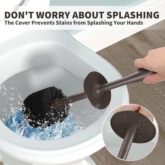 UPTRONIC Toilet Brush, Toilet Bowl Brush with Extra Long Handle Durable Bristles Toilet Scrubber and Covered Holder for Toilet Brush Set for Bathroom Cleaning (Brown, 1 Set)