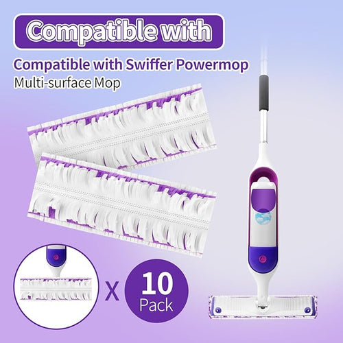 10 Pack Disposable Power Mop Pads for Swiffer Power Mop Pads, Compatible with Swiffer Power Mop Refills, Unscented Spray Replacement Floor Cleaning Refills for urface/Hardwood Floor Cleaning
