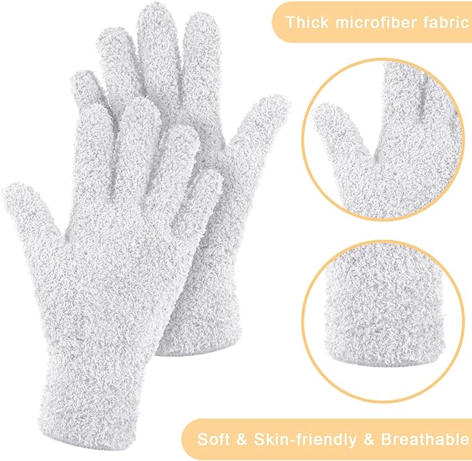Patelai 3 Pairs Microfiber Plant Dusting Gloves Leaf Cleaning Gloves for Indoor Plants, Blinds, Furniture, House (Pink,Nude,White,Large)