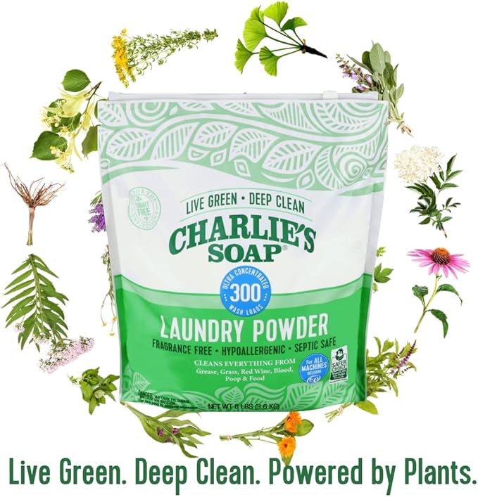 Charlie’s Soap Laundry Powder (300 Loads, 2 Pack) Hypoallergenic Deep Cleaning Washing Powder Detergent – Eco-Friendly, Safe, and Effective