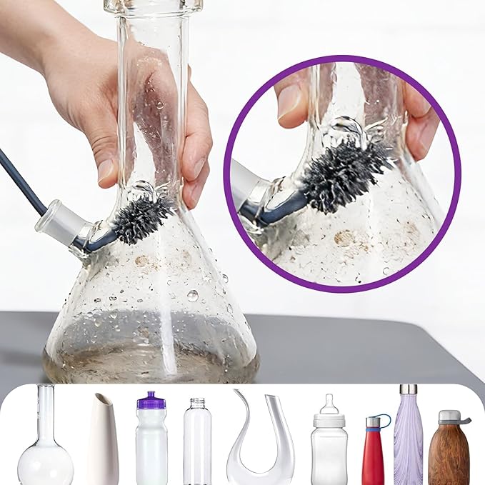 Glass Cleaning Kit, Reusable Silicone Kit, Includes Soaking Bag, Brush, Pad, Lid, Stopper, Funnel, and Microfiber Towel