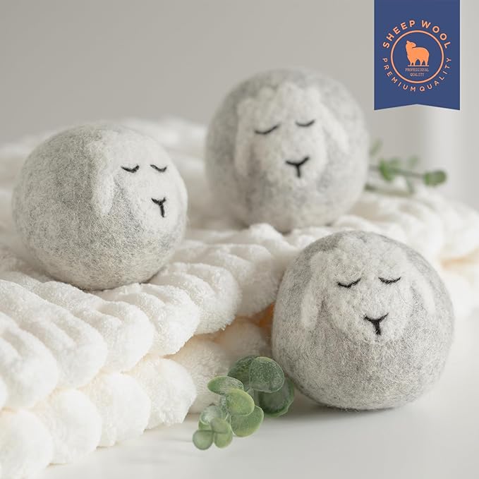 Wool Dryer Balls Handmade 3 Pack XL,Organic Laundry Dryer Balls,100% New Zealand Wool Natural Fabric Softener,Reusable 1000 Loads,Wrinkles Free, Shorten Drying Time,Baby Safe (3 Pack,Sleeping Sheep)